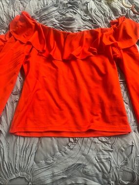Anthropologie Orange Off the Shoulder Top Blouse